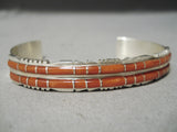 Incredible Sheldon Lalie Zuni Native American Coral Sterling Silver Bracelet-Nativo Arts