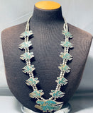 Extreme Detail Vintage Native American Navajo Turquoise Sterling Silver Squash Blossom Necklace-Nativo Arts