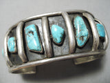 Heavy Wide Vintage Native American Navajo Hand Wrought Silver Sterling Silver Turquoise Bracelet-Nativo Arts