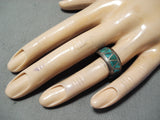 Unforgettable Vintage Native American Navajo Turquoise Sterling Silver Eternity Band Ring Old-Nativo Arts