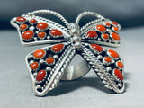 Awesome Native American Navajo Corals Sterling Silver Immense Butterfly Ring-Nativo Arts