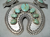 Signed Vintage Native American Navajo Royston Turquoise Sterling Silver Squash Blossom Necklace-Nativo Arts