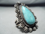 Amazing Hallamrk Vintage Native American Navajo Turquoise Sterling Silver Swirl Ring-Nativo Arts
