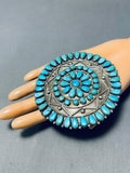One Of The Largest Vintage Native American Navajo Turquoise Sterling Silver Pin Old-Nativo Arts