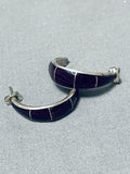 Exquisite Vintage Native American Navajo Sugulite Inlay Sterling Silver Hoop Earrings-Nativo Arts