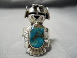 Nel Morton Kachina Native American Navajo Turquoise Sterling Silver Kachian Ring-Nativo Arts