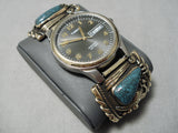Native American Important Lander Blue Turquoise Gold Sterling Silver Watch Bracelet-Nativo Arts