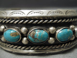 Heavy!! Vintage Native American Navajo Sterling Silver Royston Turquoise Leaf Bracelet-Nativo Arts