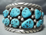 Massive Vintage Native American Navajo Old Kingman Turquoise Sterling Silver Bracelet-Nativo Arts
