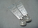 Important Native American Navajo Old Kingman Turquoise Sterling Silver Earrings-Nativo Arts