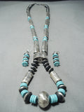 One Of Best Longest Native American Navajo Turquoise Sterling Silver Tubule Necklace-Nativo Arts