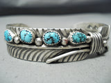 Outstanding Native American Navajo Sleeping Beauty Sterling Silver Feather Bracelet-Nativo Arts