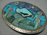 Native American Detailed And Intricate!! Vintage Navajo Turquoise Sterling Silver Belt Buckle-Nativo Arts