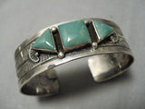Quality Vintage Native American Navajo Royston Turquoise Sterling Silver 3-stone Bracelet Old-Nativo Arts