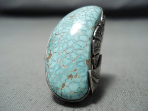 Famous Vintage Native American Navajo Tight Spiderweb Turquoise Sterling Silve Rring-Nativo Arts