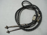 Interesting Vintage Native American Navajo Turquoise Sterling Silver Bolo Tie Old-Nativo Arts