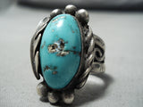 Heavy Large Vintage Native American Navajo Old Morenci Turquoise Sterling Silver Ring Old-Nativo Arts
