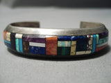 Thick And Heavy Vintage Native American Navajo Turquoise Sugulite Lapis Sterling Silver Bracelet-Nativo Arts