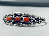 Dazzling Native American Navajo Coral Sterling Silver Bracelet-Nativo Arts