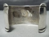 Huge Heavy Hand Tooled Vintage Native American Navajo Green Turquoise Sterling Silver Bracelet-Nativo Arts