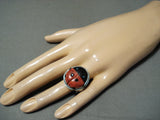 Rare Ladybug Native American Navajo Ben Begaye (d.) Turquoise Coral Sterling Silver Ring-Nativo Arts