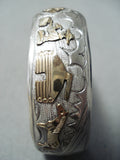 Signed Native American Navajo Sterling Silver 12k Gold Filled Sotryteller Bracelet-Nativo Arts