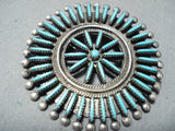 Amazing Vintage Native American Zuni Blue Gem Turquoise Needlepoint Sterling Silver Pin Pendant-Nativo Arts