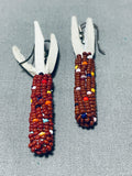 Native American Intricate Hand Woven Beads Southwestern Red Sterling Silver Earrings-Nativo Arts