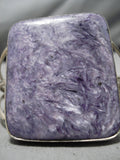 One Of The Best Vintage Native American Navajo Squared Charoite Sterling Silver Bracelet Old-Nativo Arts