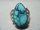 Rare Turquoise Vintage Native American Navajo Blue Diamond Sterling Silver Ring Old-Nativo Arts