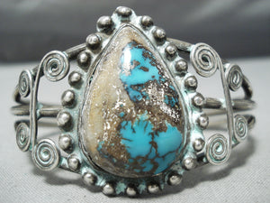 Best Early Bisbee Turquoise Vintage Native American Navajo Sterling Silver Bracelet Cuff-Nativo Arts