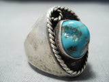 Heavy Vintage Native American Navajo Kingman Turquoise Sterling Silver Ring Old-Nativo Arts