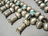 Important Vintage Native American Navajo Gene Turquoise Sterling Silver Squash Blossom Necklace-Nativo Arts
