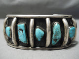 Heavy Wide Vintage Native American Navajo Hand Wrought Silver Sterling Silver Turquoise Bracelet-Nativo Arts