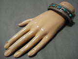 Impressive Vintage Native American Navajo Raised Border Turquoise Sterling Silver Bracelet Cuff-Nativo Arts