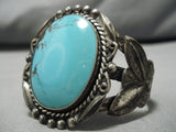 Early 1900's Vintage Native American Navajo Domed Turquoise Sterling Silver Bracelet Old-Nativo Arts