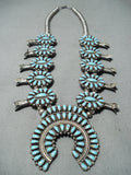 Signed Vintage Native American Navajo Turquoise Sterling Silver Squash Blossom Necklace Old-Nativo Arts