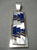 Important Thick Heavy Vintage Native American Navajo Tommy Jackson Lapis Sterling Silver Pendant-Nativo Arts