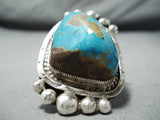 Ray Nez Native American Navajo Kingman Turquoise Sterling Silver Ring-Nativo Arts