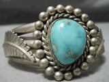 Heavy Thicik Vintage Native American Navajo Carico Lake Turquoise Sterling Silver Bracelet Old-Nativo Arts