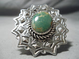 Colossal Native American Green Turquoise Sterling Silver Repoussed Ring-Nativo Arts