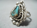 Striking Vintage Native American Navajo Royston Turquoise Sterling Silver Ring Old-Nativo Arts