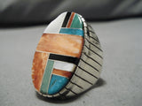 Tremendous Men's Native American Navajo Turquoise Inlay Sterling Silver Ring-Nativo Arts