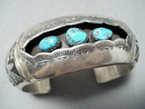 Glorious Signed Vintage Native American Navajo Old Kingman Turquoise Sterling Silver Bracelet-Nativo Arts
