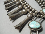Huge Vintage Native American Navajo Authentic Turquoise Sterling Silver Squash Blossom Necklace-Nativo Arts