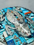 Best Important Native American Navajo Toad Turquoise Inlay Sterling Silver Buckle-Nativo Arts