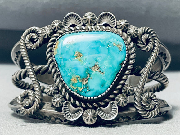 The Best Vintage Native American Navajo Arviso Turquoise Sterling Silver Coiled Bracelet-Nativo Arts