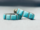 Superb Vintage Native American Zuni Blue Gem Sterling Silver Hoop Earrings-Nativo Arts