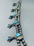 Leaves Older Vintage Native American Navajo Turquoise Sterling Silver Squash Blossom Necklace-Nativo Arts