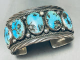 Heavy Sturdy Mens Vintage Native American Navajo Turquoise Sterling Silver Bracelet-Nativo Arts
